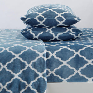 4-Piece Printed Plush Sheet Set - Velvet Luxe Lattice Collection