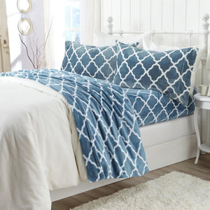4-Piece Printed Plush Sheet Set - Velvet Luxe Lattice Collection
