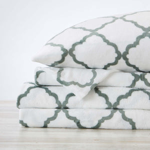 4-Piece Printed Plush Sheet Set - Velvet Luxe Lattice Collection
