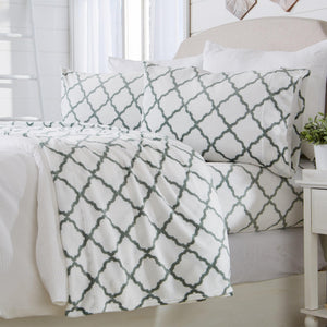 4-Piece Printed Plush Sheet Set - Velvet Luxe Lattice Collection