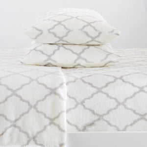 4-Piece Printed Plush Sheet Set - Velvet Luxe Lattice Collection