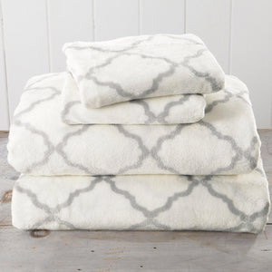 4-Piece Printed Plush Sheet Set - Velvet Luxe Lattice Collection