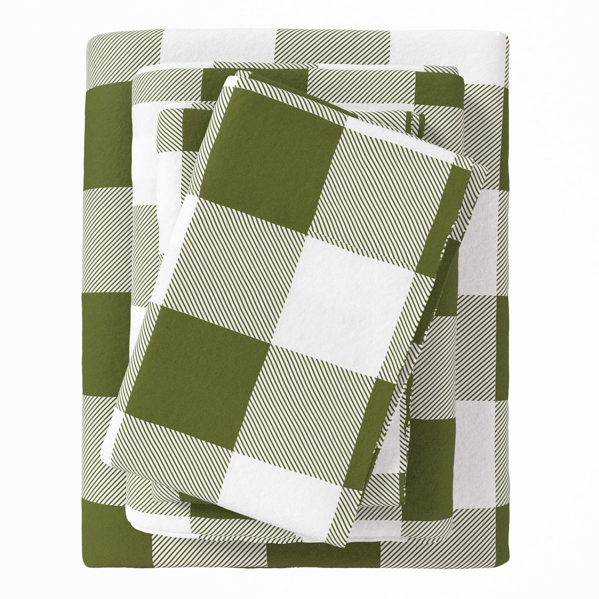 Great Bay Home Turkish Cotton Flannel Sheet in Buffalo Check - Green