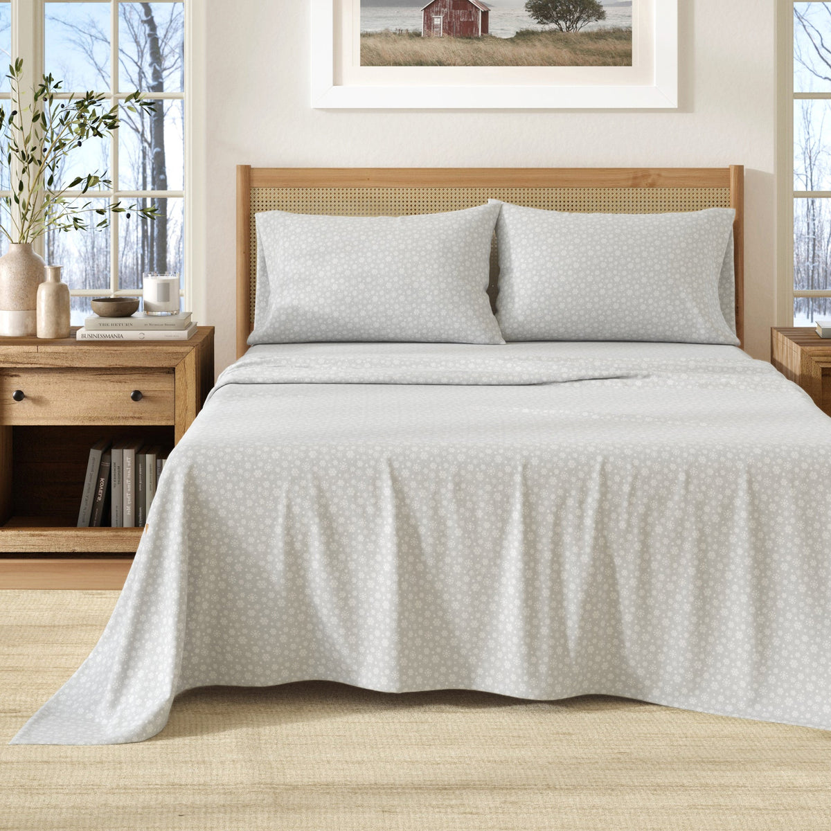 Great Bay Home Turkish Cotton Flannel Sheet in Snow Flakes