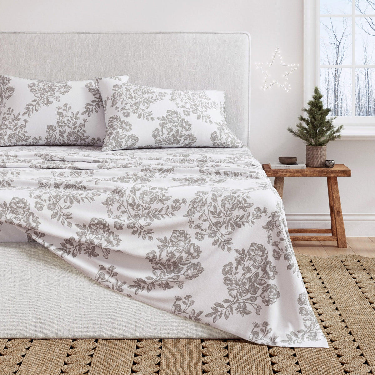 Great Bay Home Turkish Cotton Flannel Sheet in Toile - Grey