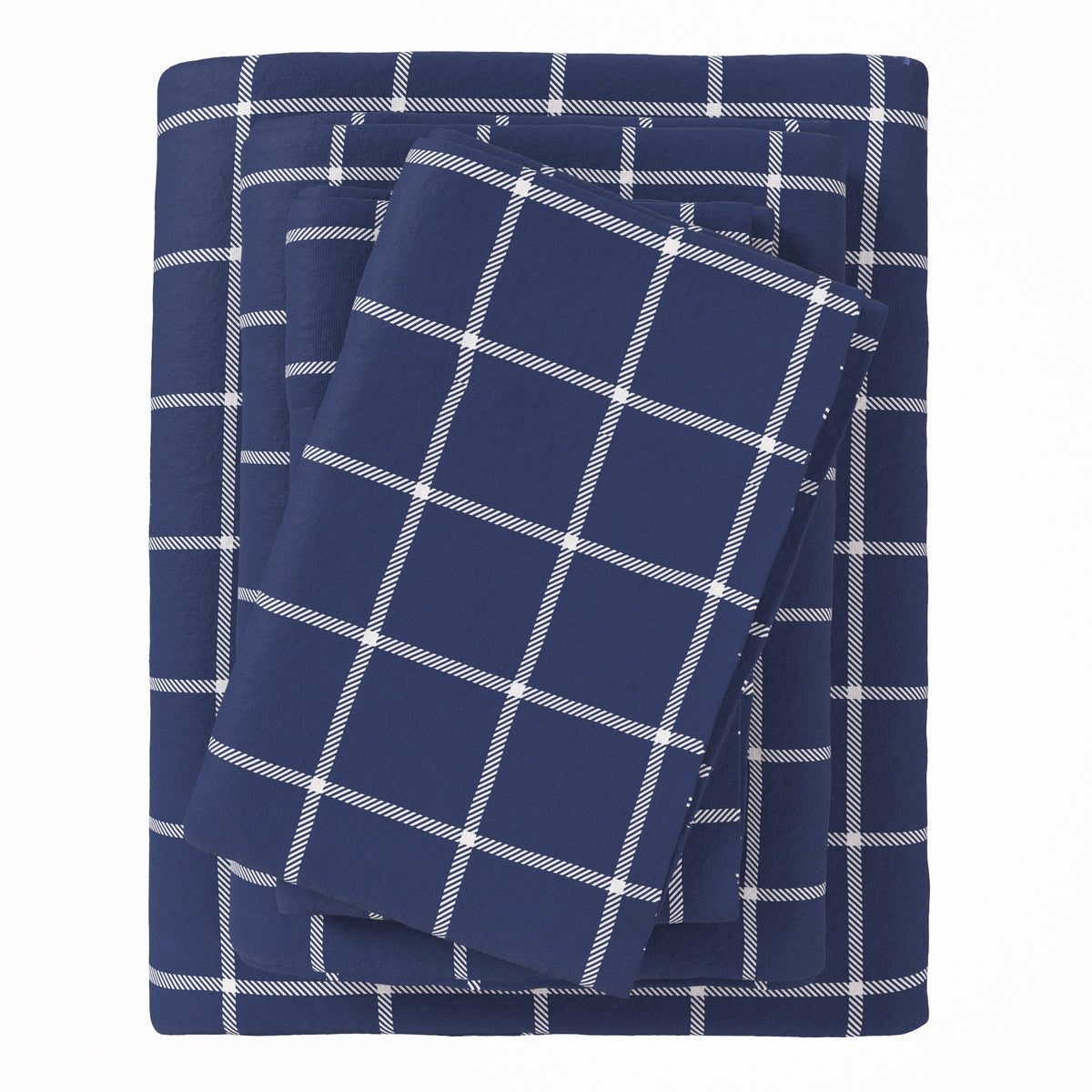 Great Bay Home Turkish Cotton Flannel Sheet in Windowpane - Navy / White