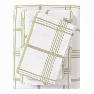 Great Bay Home Turkish Cotton Flannel Sheet in Windowpane - Olive