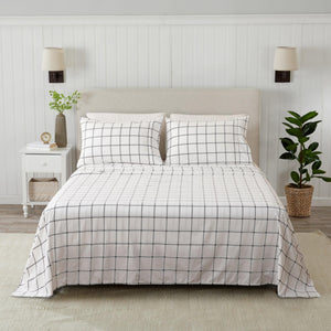 Great Bay Home Printed Sheet Set in Windowpane - White/Grey