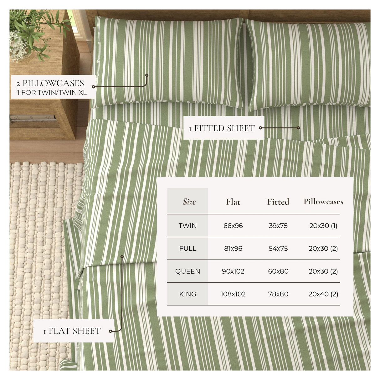 4-Piece Striped Microfiber Sheet Set - Elouise Collection