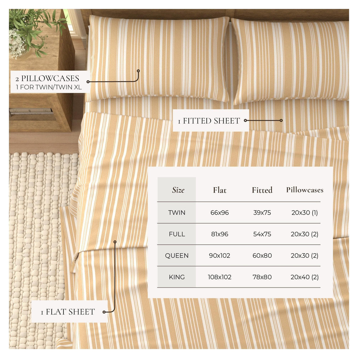 4-Piece Striped Microfiber Sheet Set - Elouise Collection