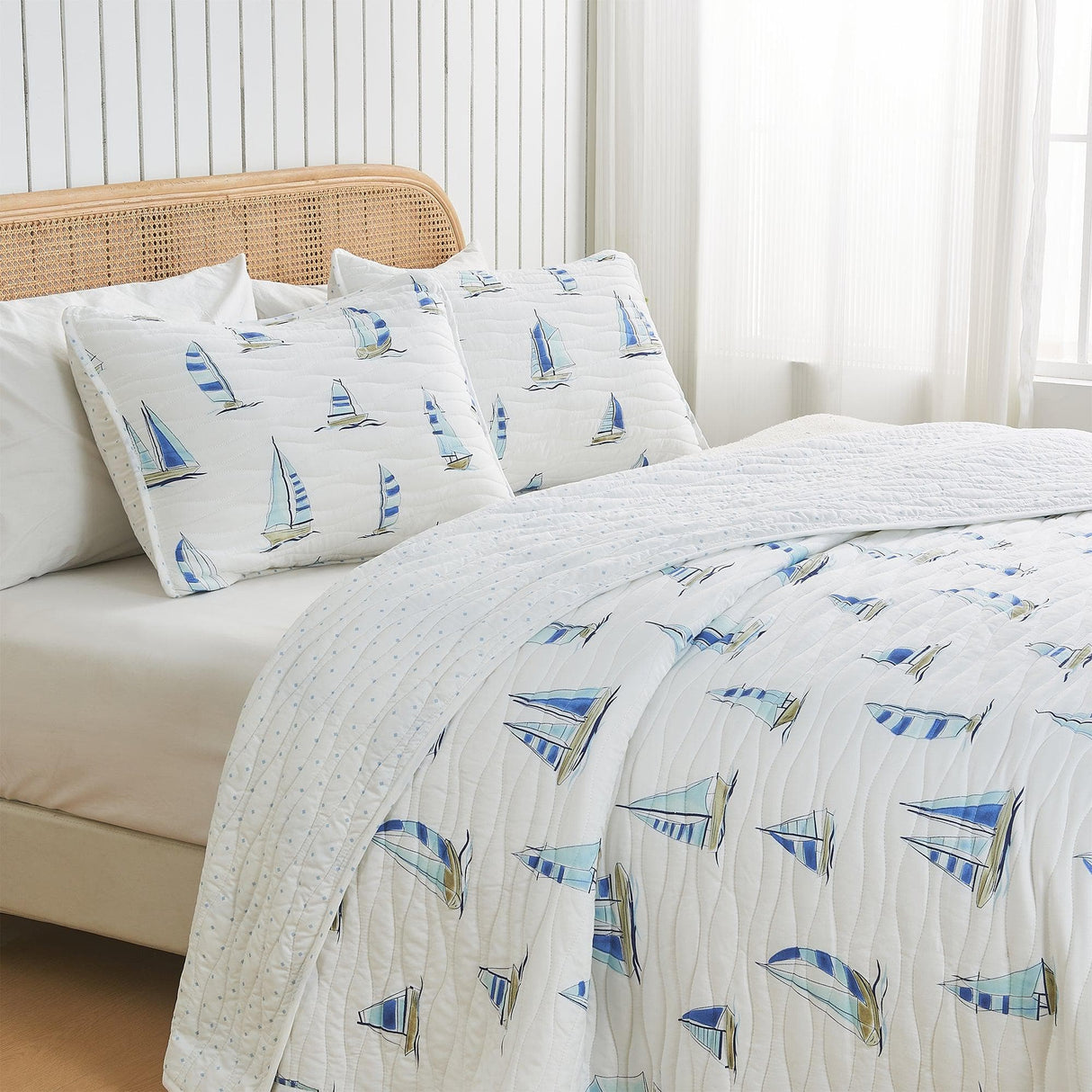 Coastal Blue Sailboat Quilt Set - Marzano Collection