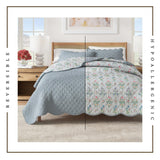 Floral Print & Scallopeded Edge Cotton Quilt Set - Katrin Collection