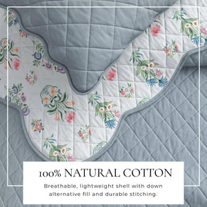 Floral Print & Scalloped Edge Cotton Quilt Set - Katrin Collection
