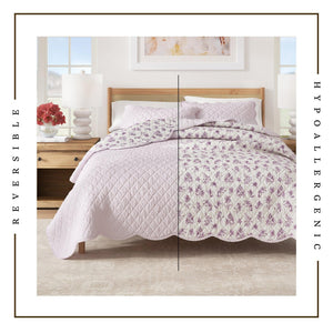 Floral Print & Scalloped Edge Cotton Quilt Set - Sandie Collection