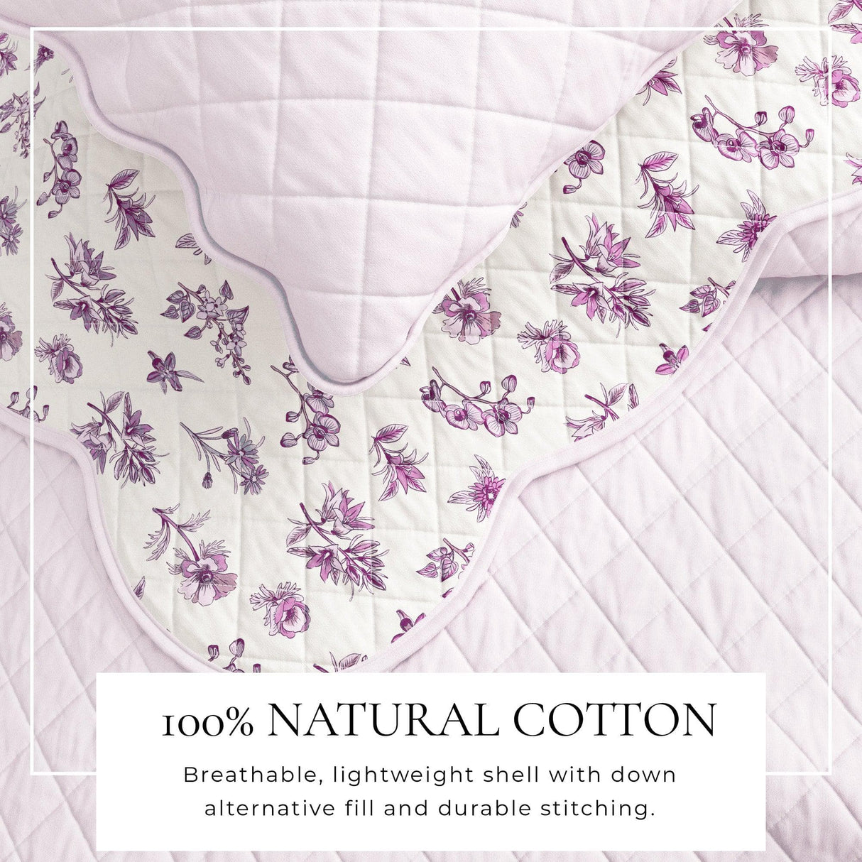 Floral Print & Scallopeded Edge Cotton Quilt Set - Sandie Collection