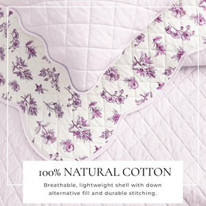 Floral Print & Scalloped Edge Cotton Quilt Set - Sandie Collection