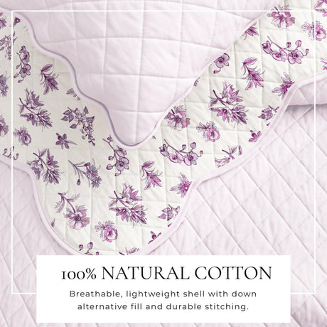Floral Print & Scallopeded Edge Cotton Quilt Set - Sandie Collection