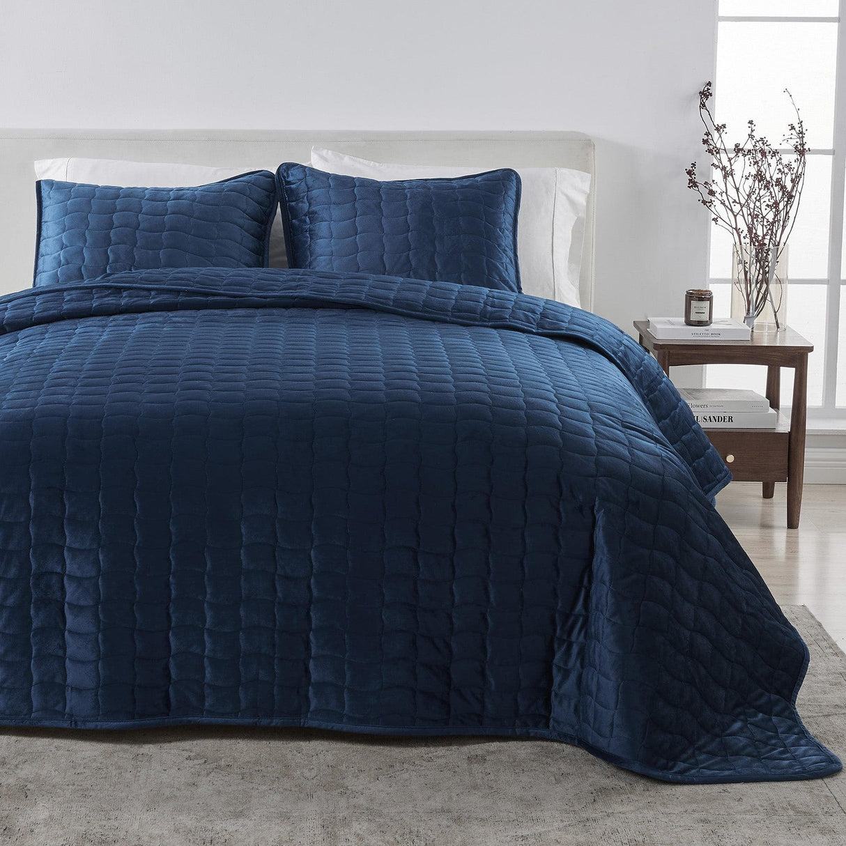 Velvet Box-Stitched Quilt Set - Vivica Collection