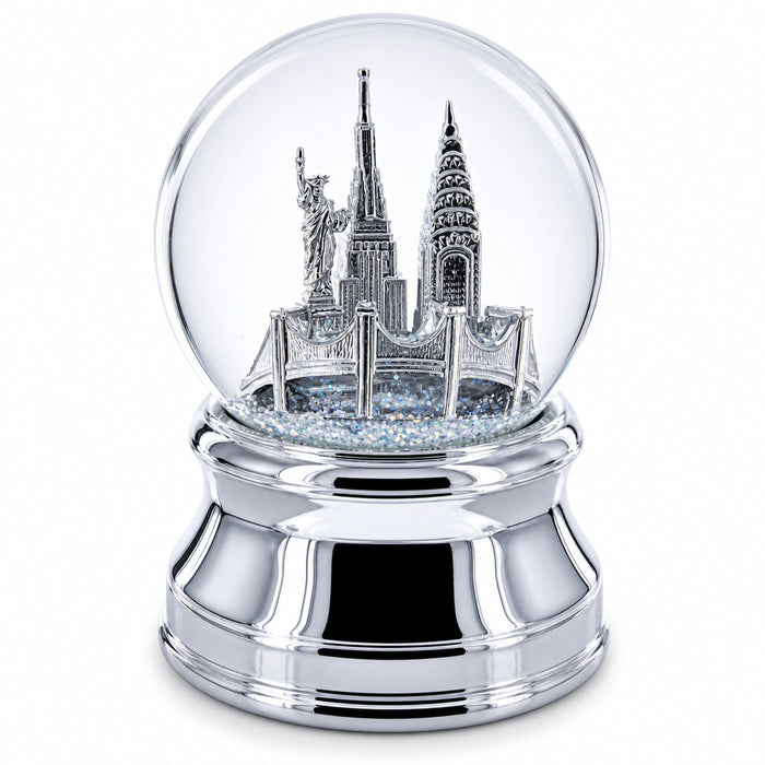 New York City Skyline with Silver Base Water Snow Globe