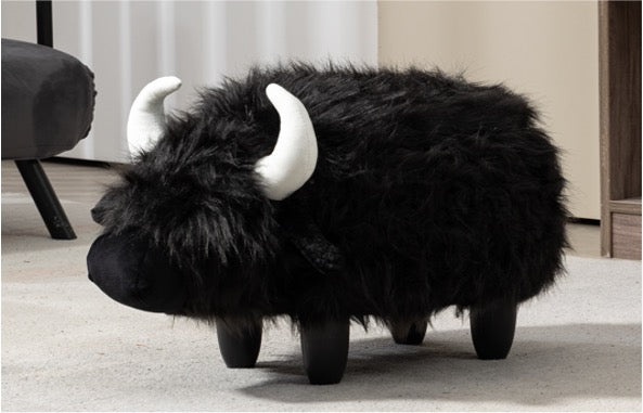 H2O Furnishings Faux Fur Storage Ottoman with Hidden Storage in Black