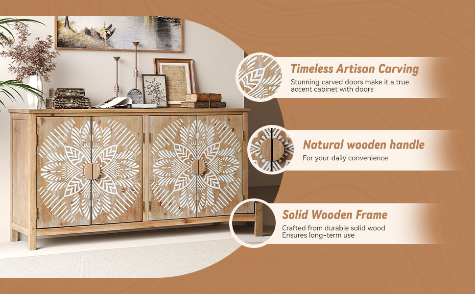 HaixuHomeDecor 60" Wood Accent Cabinet with 4 Doors - view 12