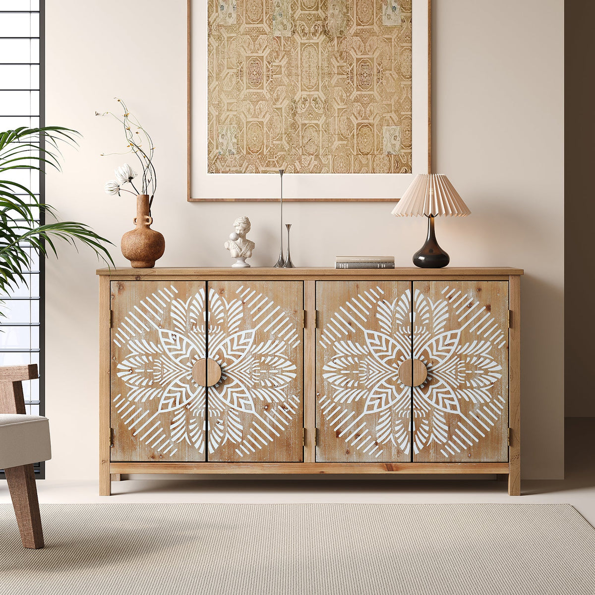 HaixuHomeDecor 60" Wood Accent Cabinet with 4 Doors - view 2