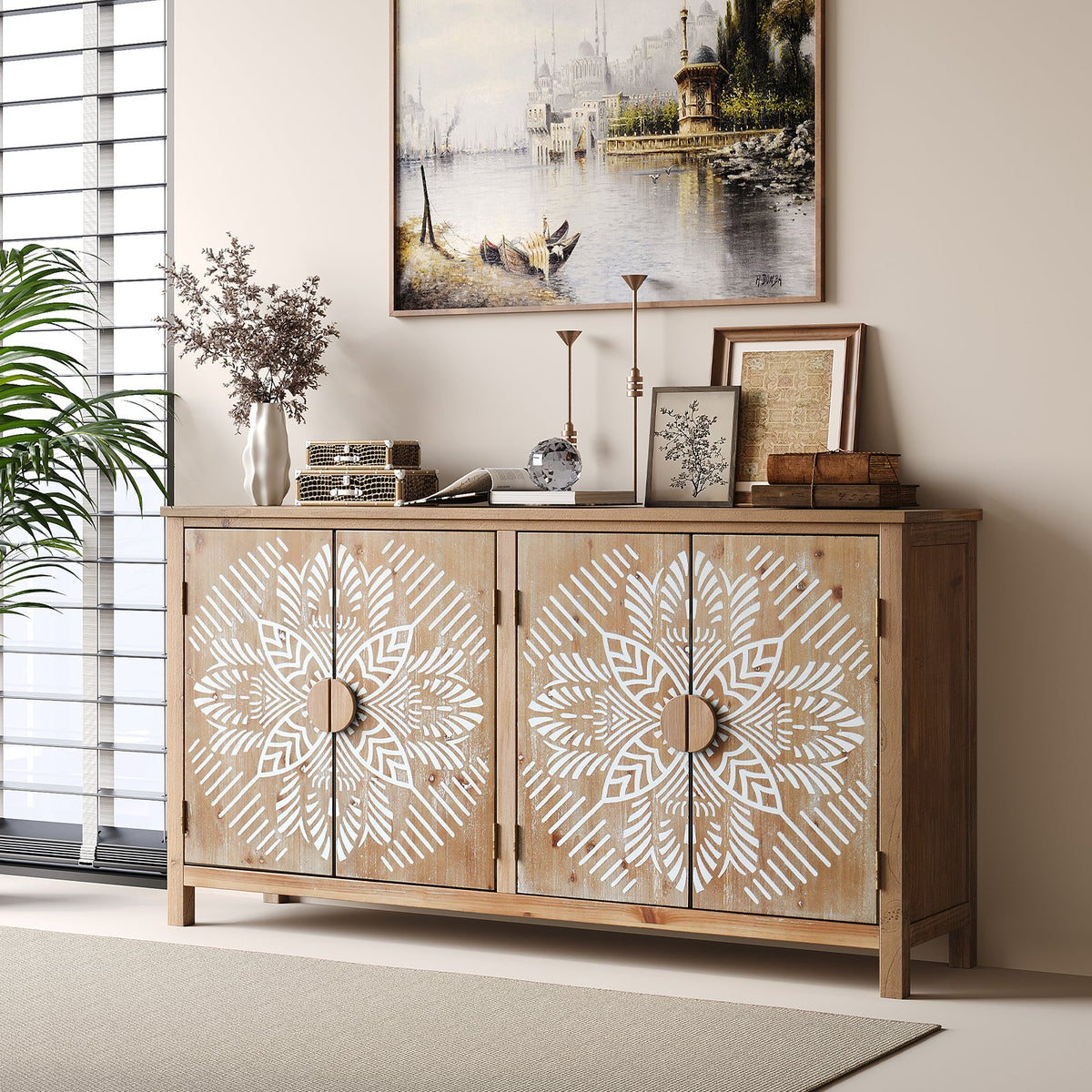 HaixuHomeDecor 60" Wood Accent Cabinet with 4 Doors - view 3
