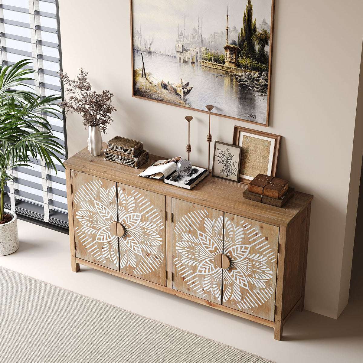 HaixuHomeDecor 60" Wood Accent Cabinet with 4 Doors - view 4