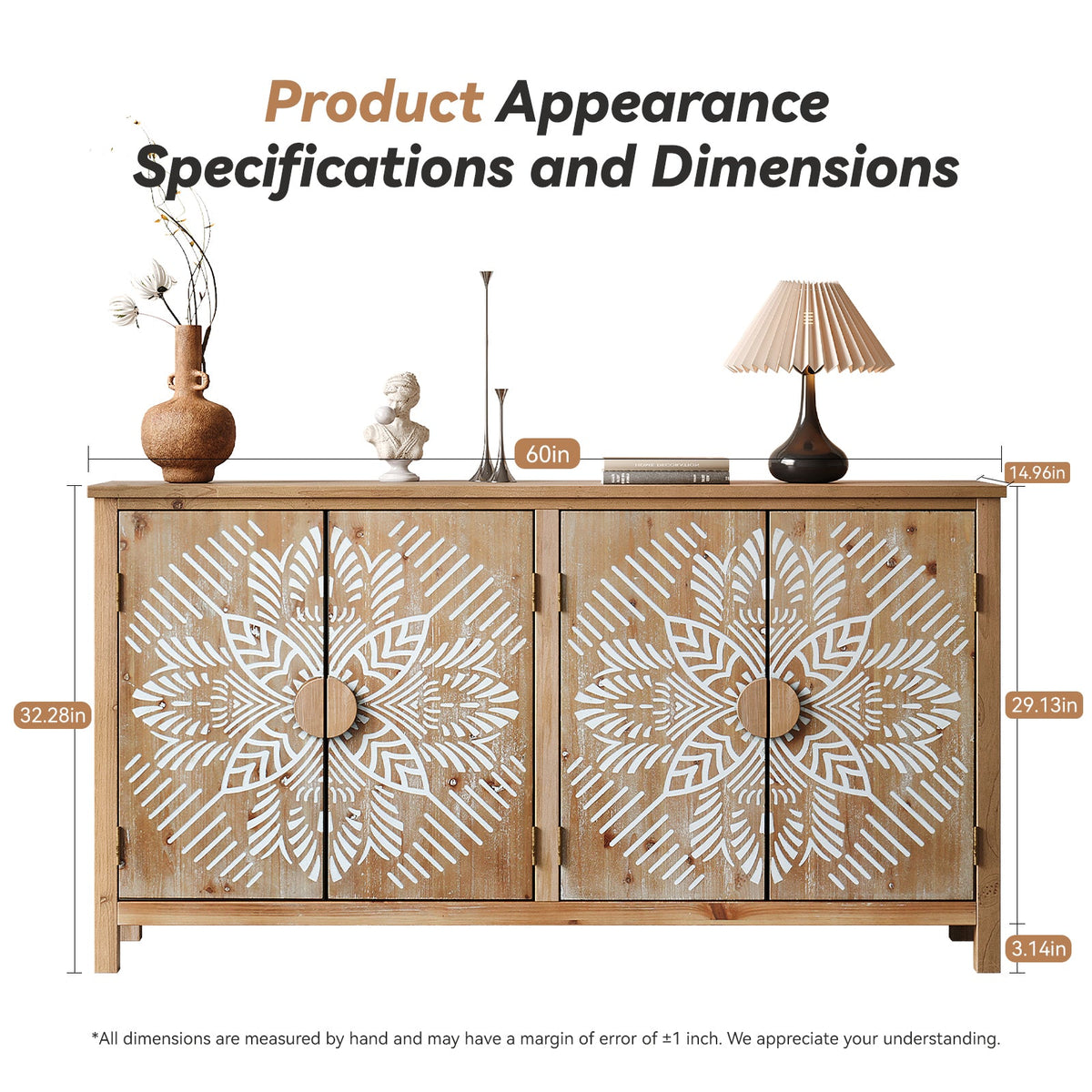 HaixuHomeDecor 60" Wood Accent Cabinet with 4 Doors - view 7