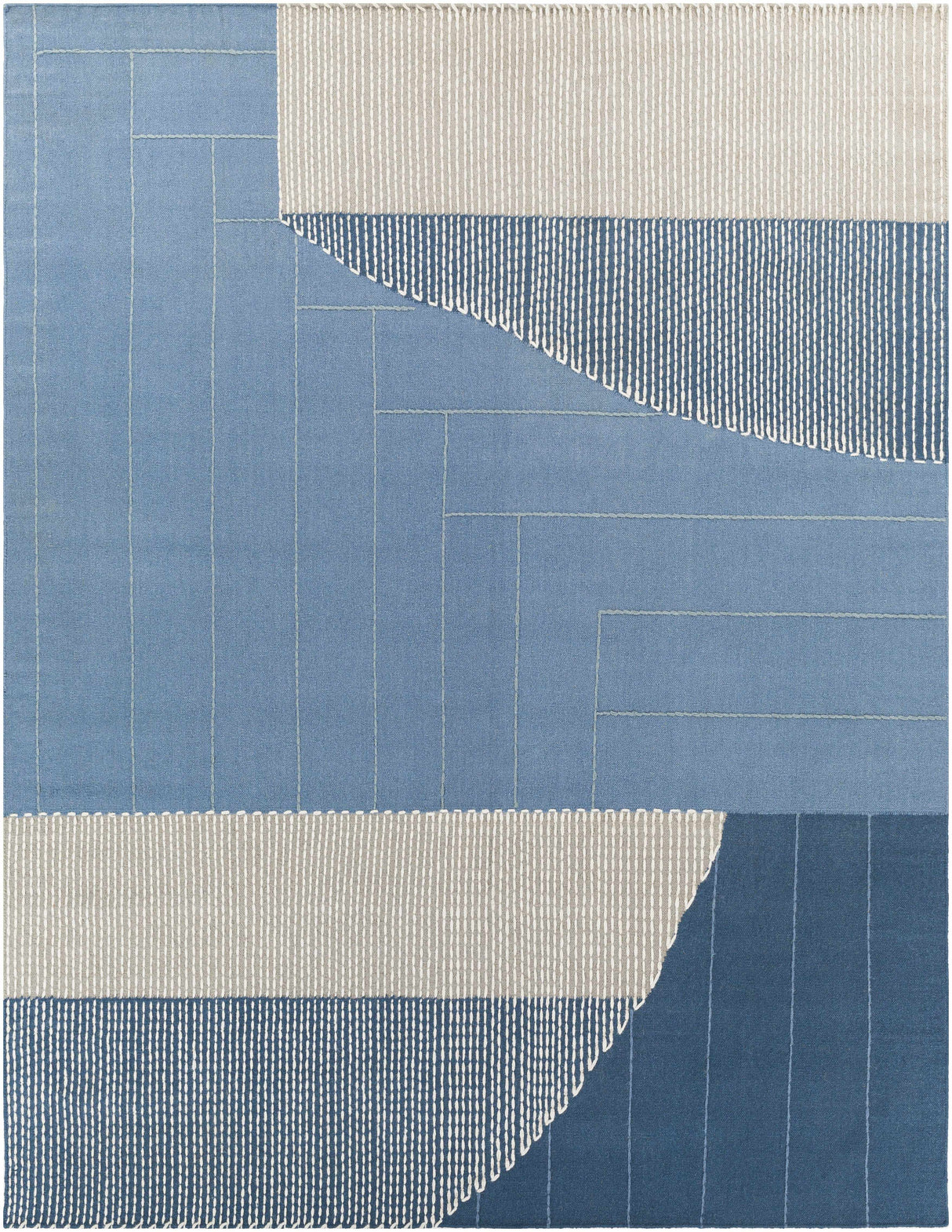 Blue Hanwood Wool Blend Braided Area Rug - Clearance