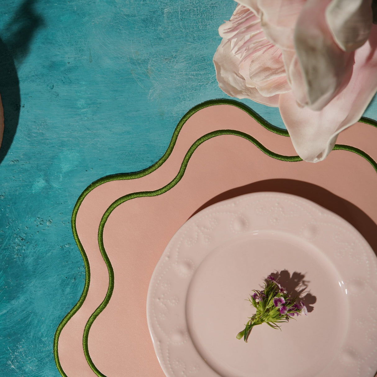 Haven Pink Wavy Edge Faux Leather Placemats