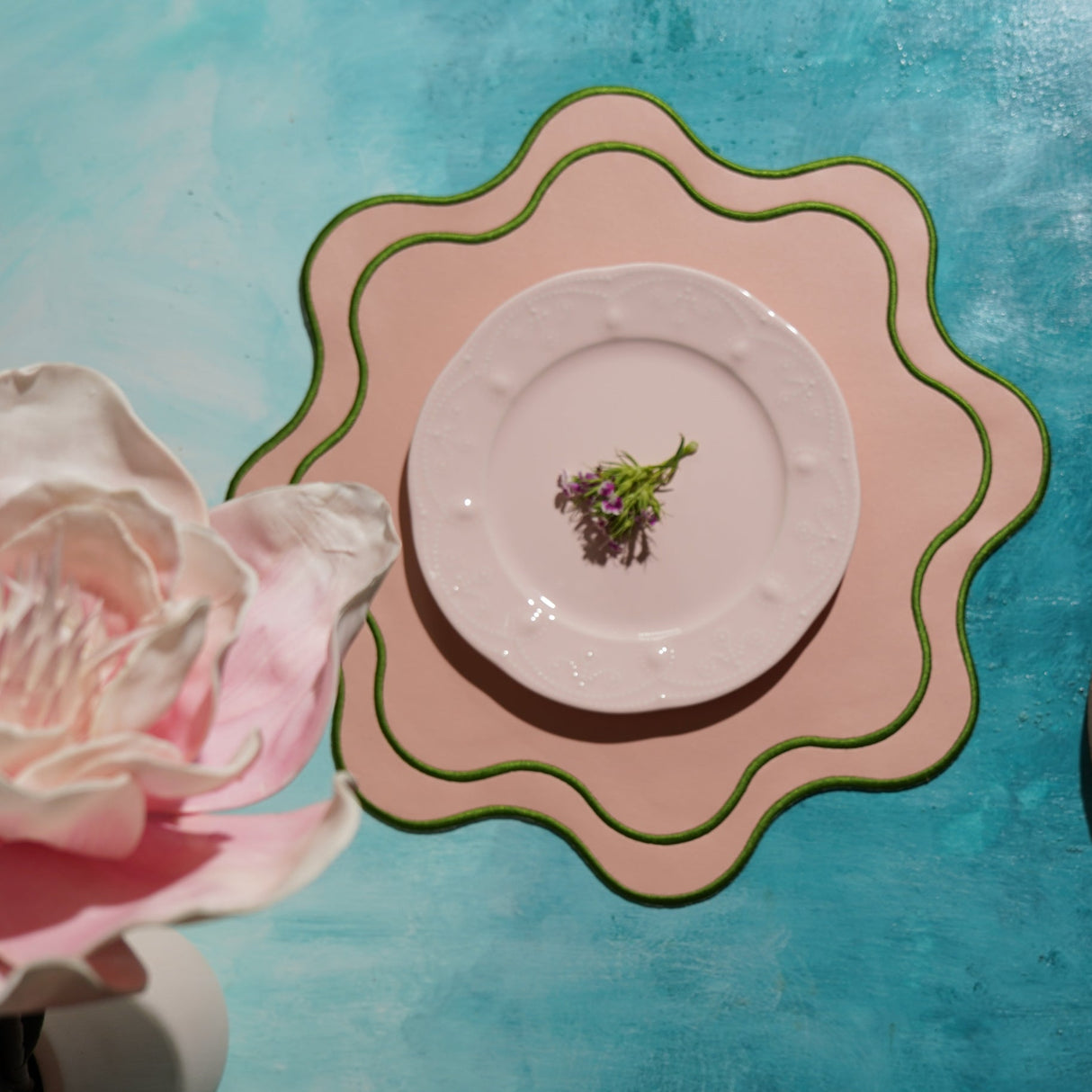 Haven Pink Wavy Edge Faux Leather Placemats