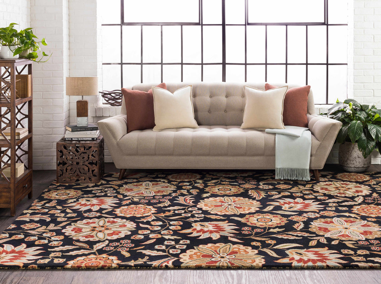 Heaters Black Floral Wool Carpet