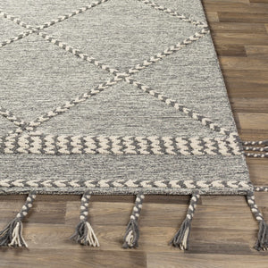 Hertfordshire Gray Trellis Tassel Wool Rug - Clearance