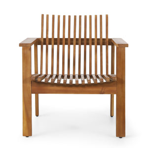 Outdoor Acacia Wood Slatted Club Chairs, Set of 2, Teak Finish