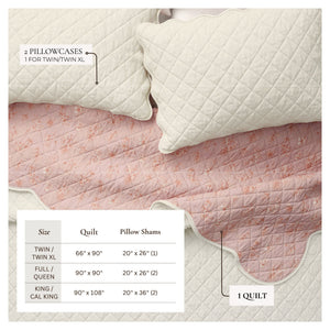 Floral Print & Scalloped Edge Cotton Quilt Set - Sandie Collection