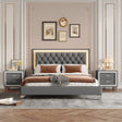 Homey Life Queen Upholstered Platform Bed with LED Lights