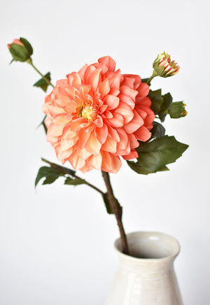 House by JSD 23.5" Faux Coral Dahlia w/Bud Stem