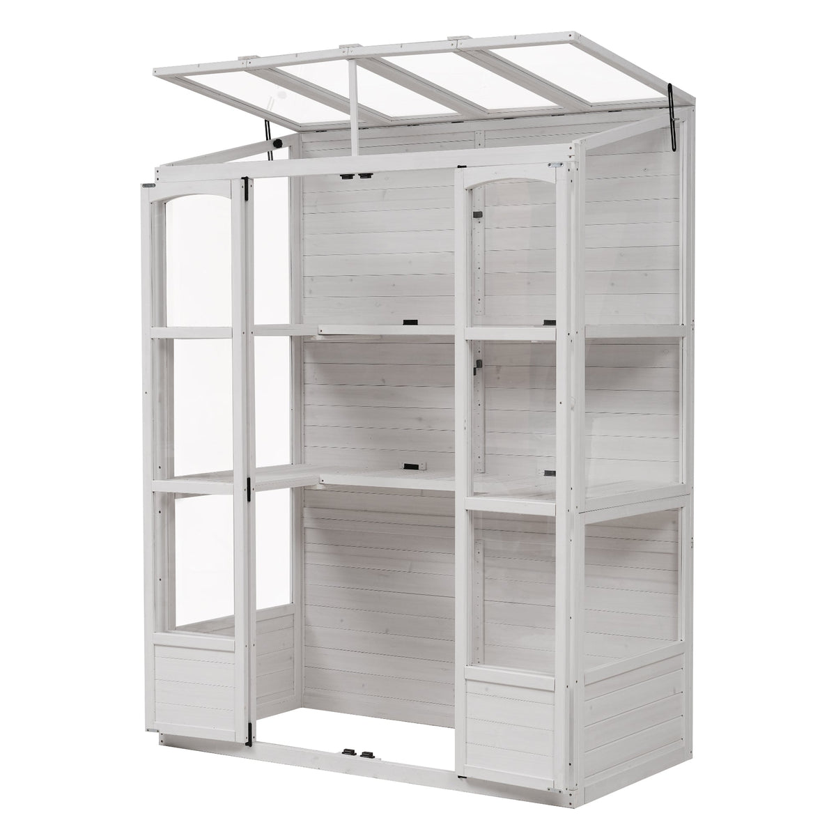 House of Zazla 78-Inch Wooden Walk-In Greenhouse with Skylights and Folding Shelves - view 14