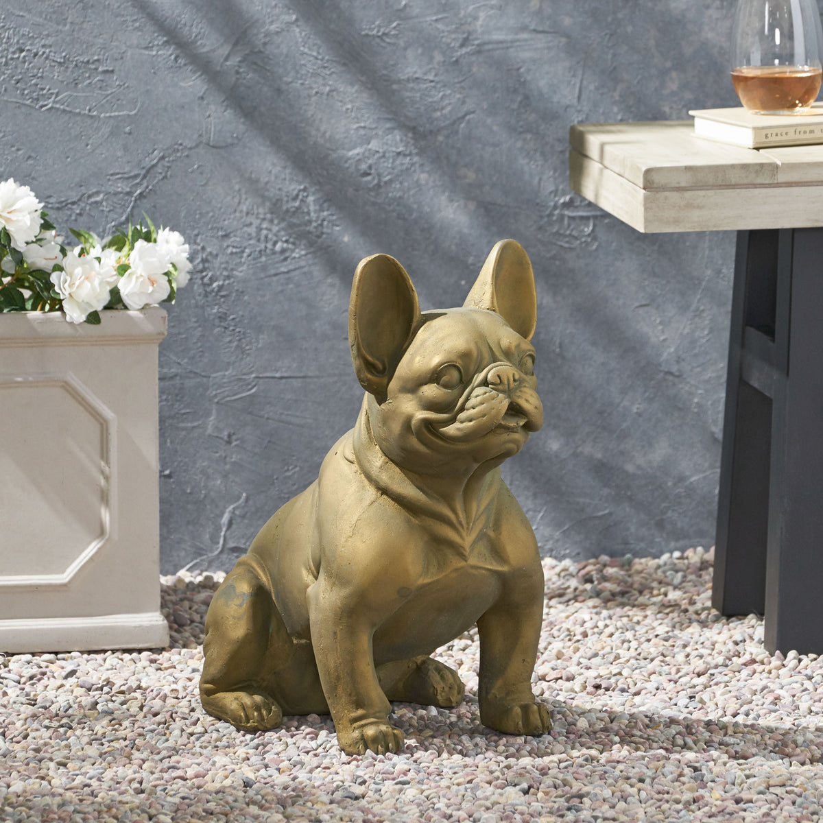 House of Zazla French Bulldog Dog Garden Sculpture with Antique Wash - view 2