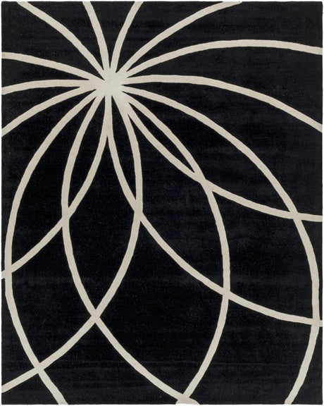 Davison Black Geometric Wool Carpet