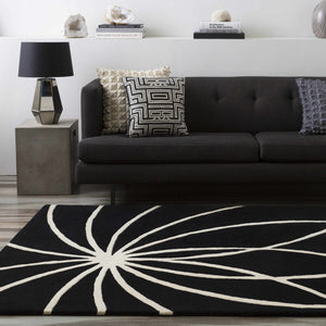Davison Black Geometric Wool Carpet