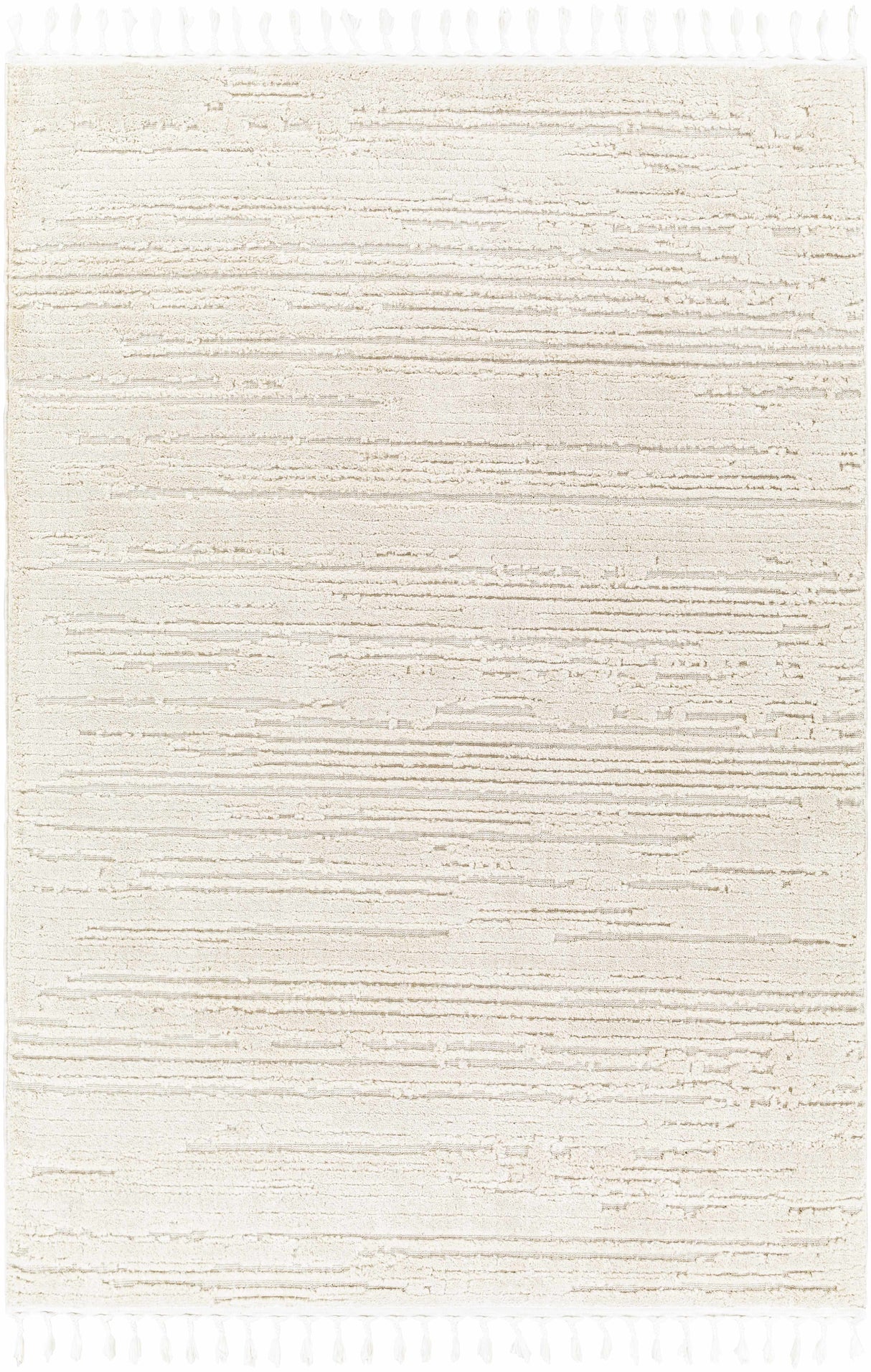 Ibarra Textured Ivory High/Low Pile Rug with Tassels
