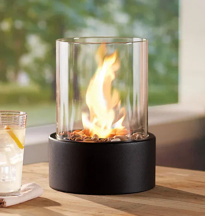 Portable Table Lantern Gas Flame Outdoor Indoor Modern Steel Glass Table Lamp