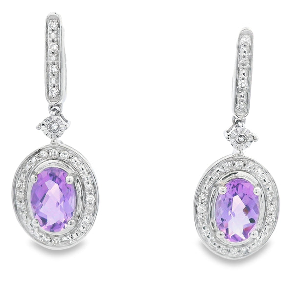 .93ct Amethyst Diamond Dangle Earrings 10KT White Gold