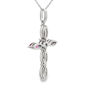 Ruby Diamond Cross Religious Pendant 10KT White Gold