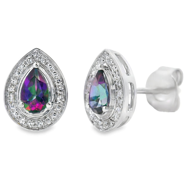Mystic Fire Topaz Diamond Stud Earrings 10KT White Gold