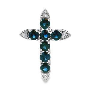 1.68ct Sapphire Cross Religious Pendant 14KT White Gold