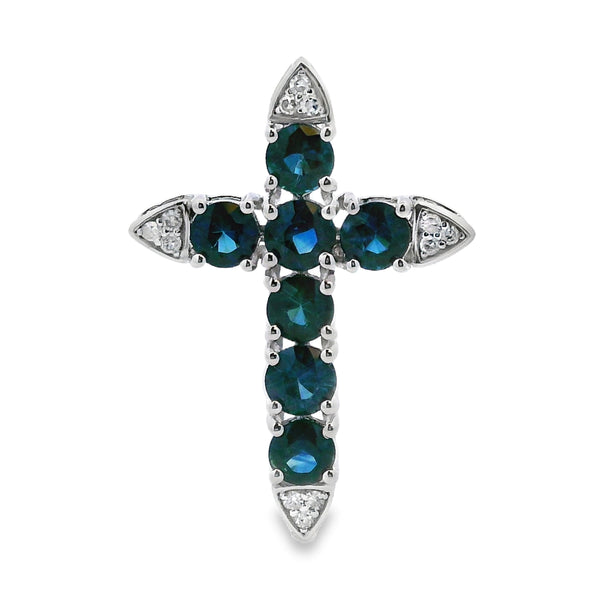 1.68ct Sapphire Cross Religious Pendant 14KT White Gold