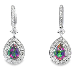 Mystic Fire Topaz Dangle Earrings 10KT White Gold